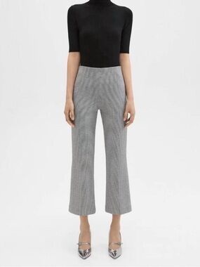 Theory Houndstooth Cropped Kick Flare Stretch Knit Pant Black and White